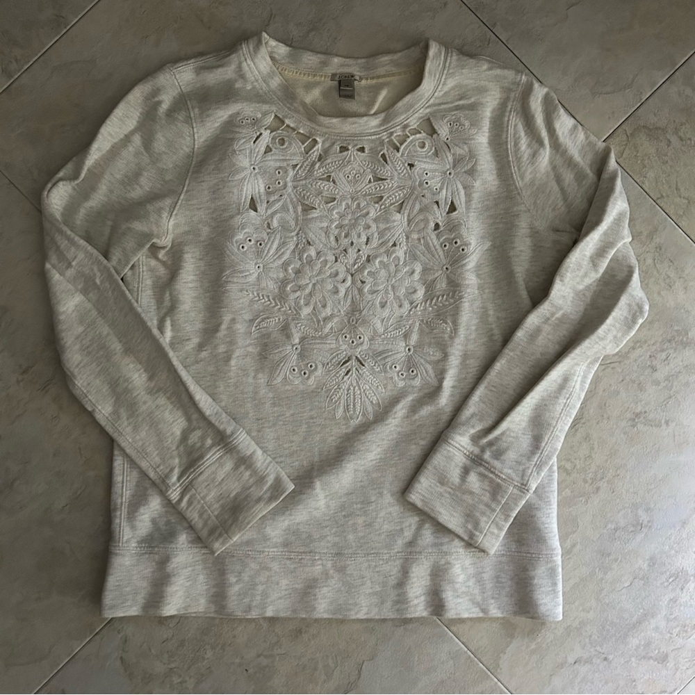 J.Crew cream floral embellished cotton sweater